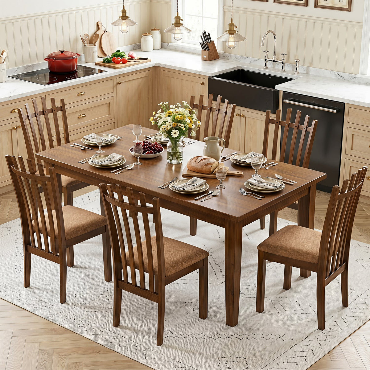 Rubber Wood Dining Chairs Set of 4 with Cushioned Seats 5