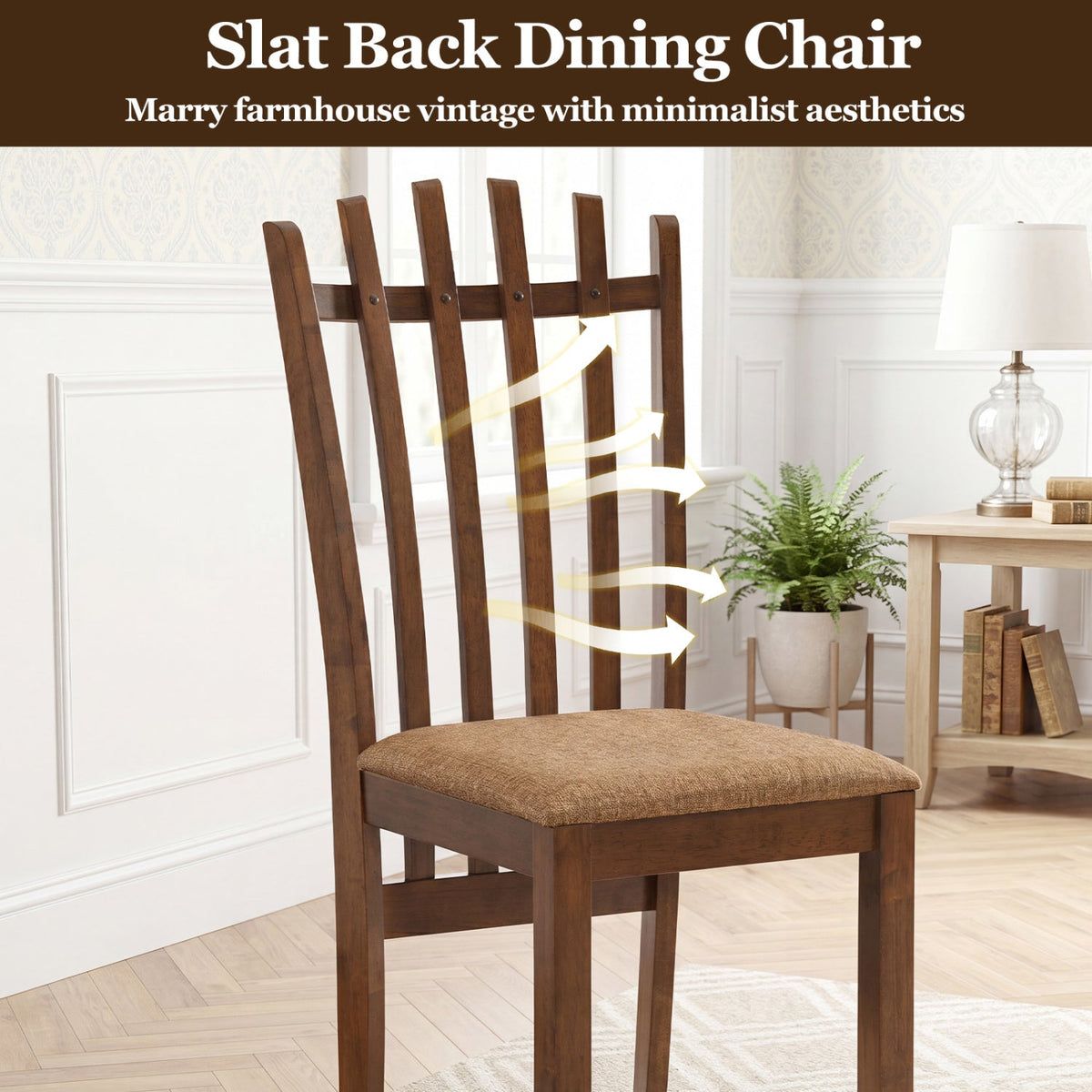 Rubber Wood Dining Chairs Set of 4 with Cushioned Seats 7