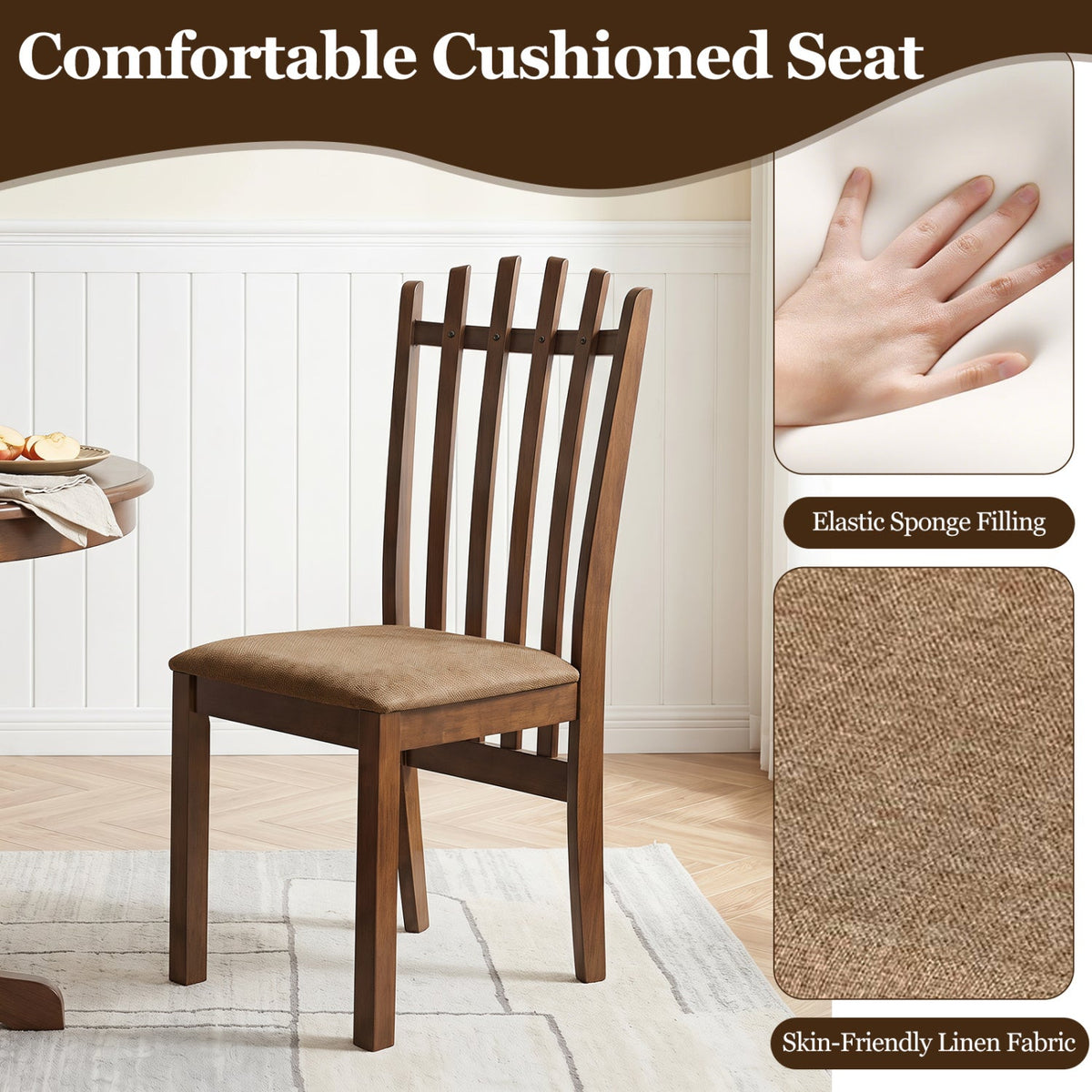 Rubber Wood Dining Chairs Set of 4 with Cushioned Seats 8