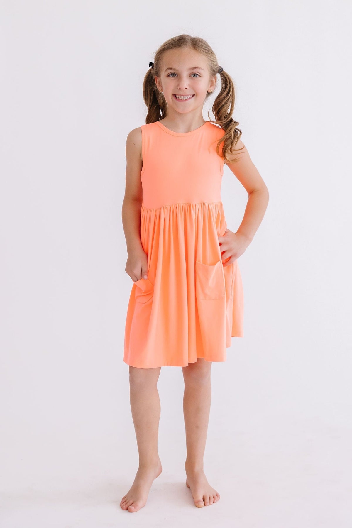 Neon Coral Tank Pocket Twirl Dress 3
