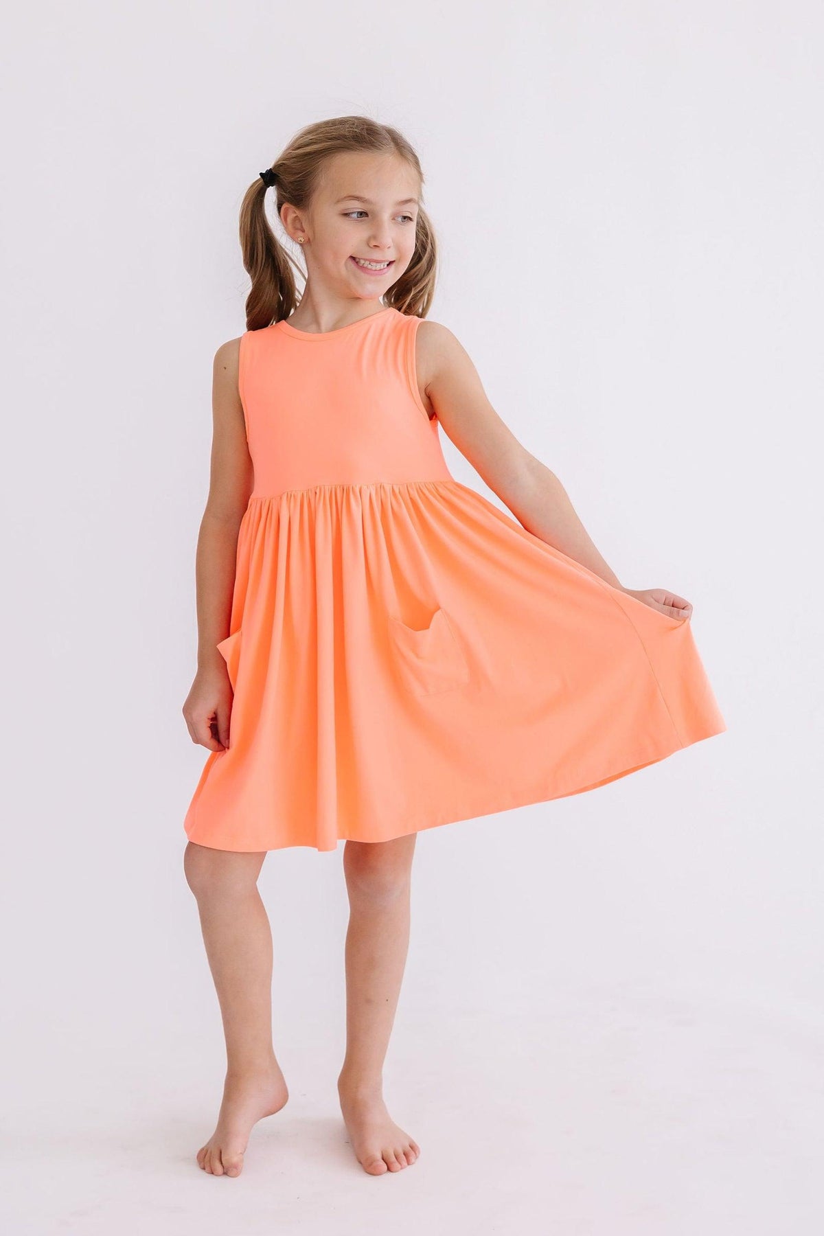 Neon Coral Tank Pocket Twirl Dress 4