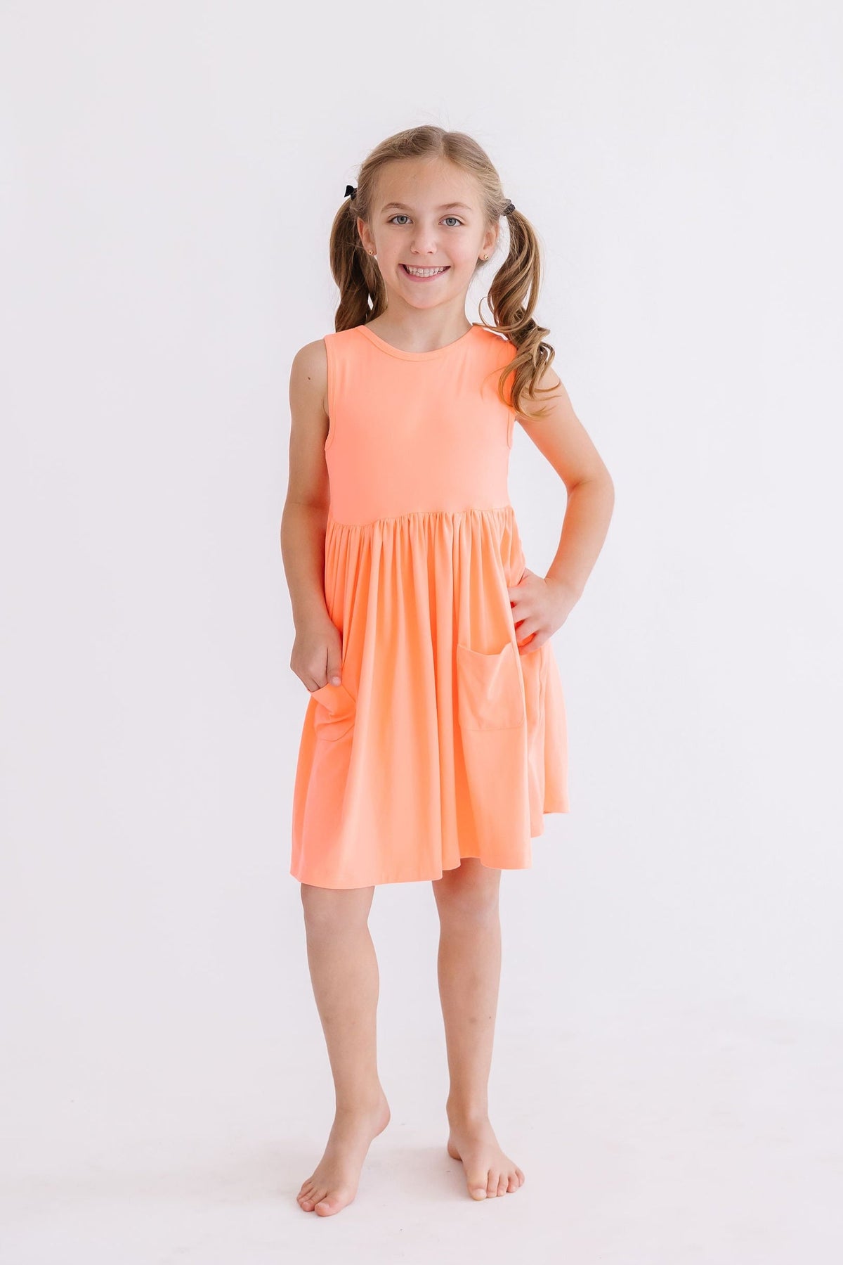 Neon Coral Tank Pocket Twirl Dress 5