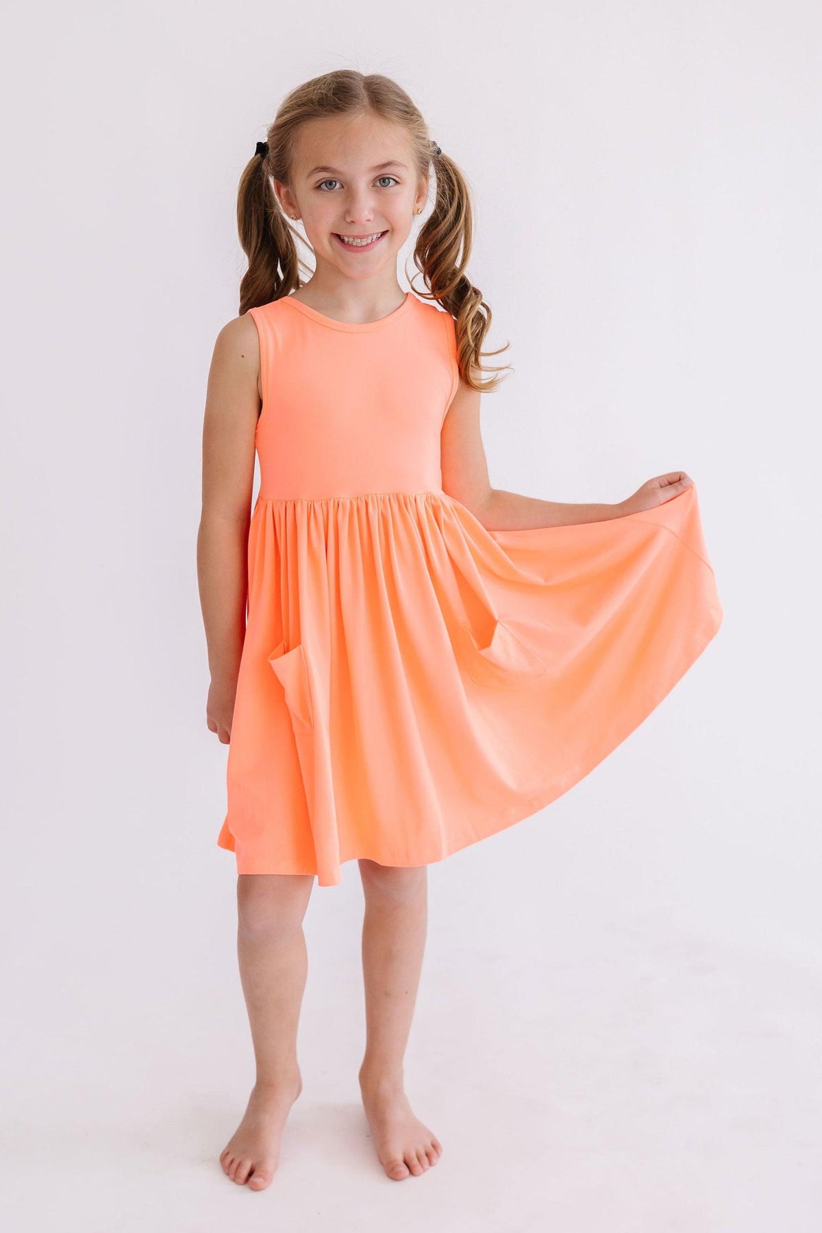 Neon Coral Tank Pocket Twirl Dress 1