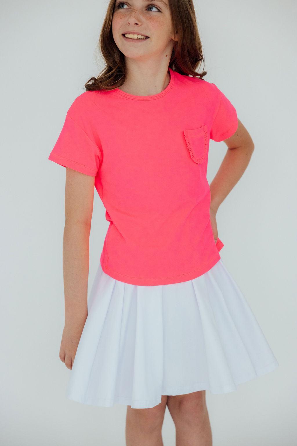 Neon Pink Ruffle Pocket Tee 3