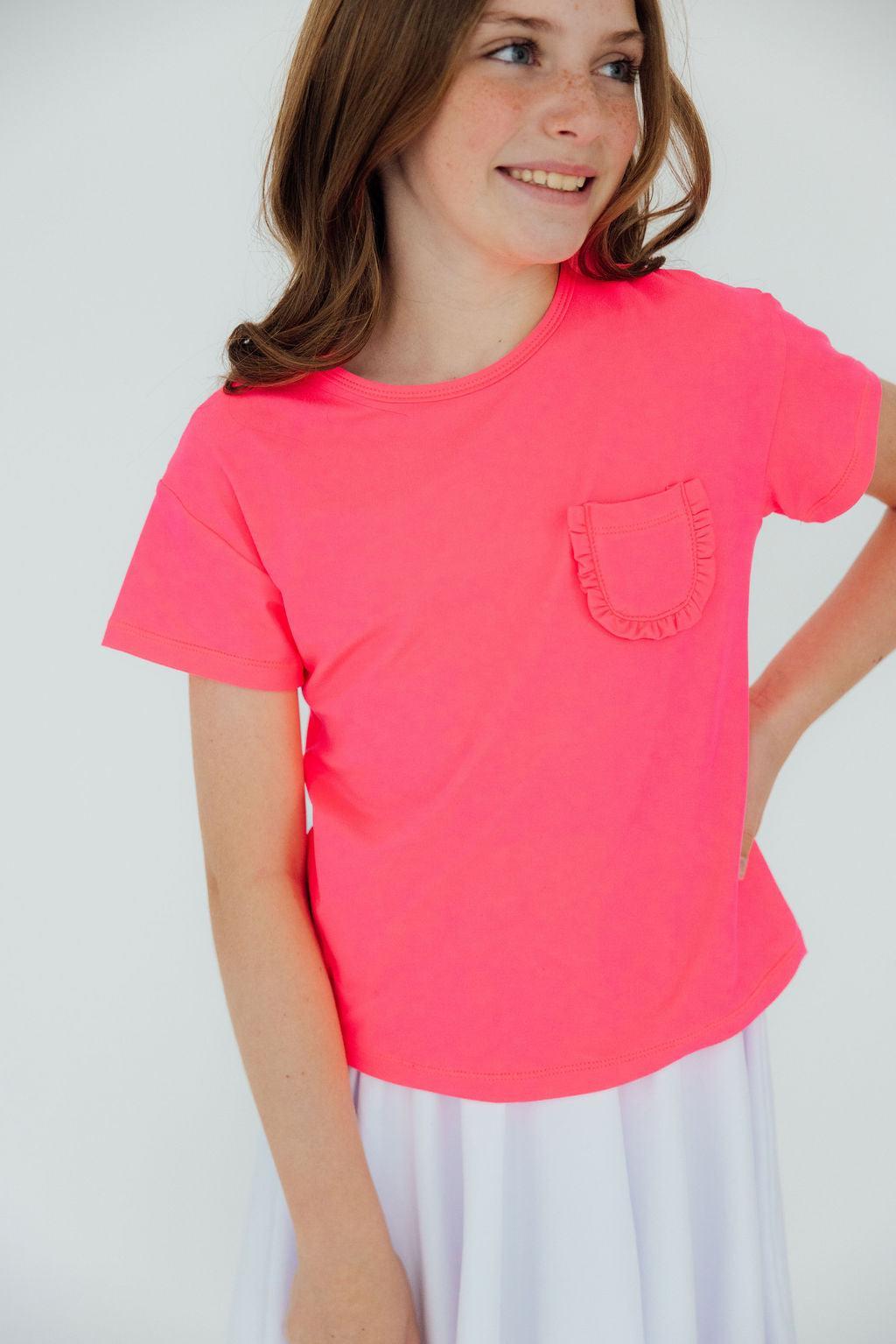 Neon Pink Ruffle Pocket Tee 4