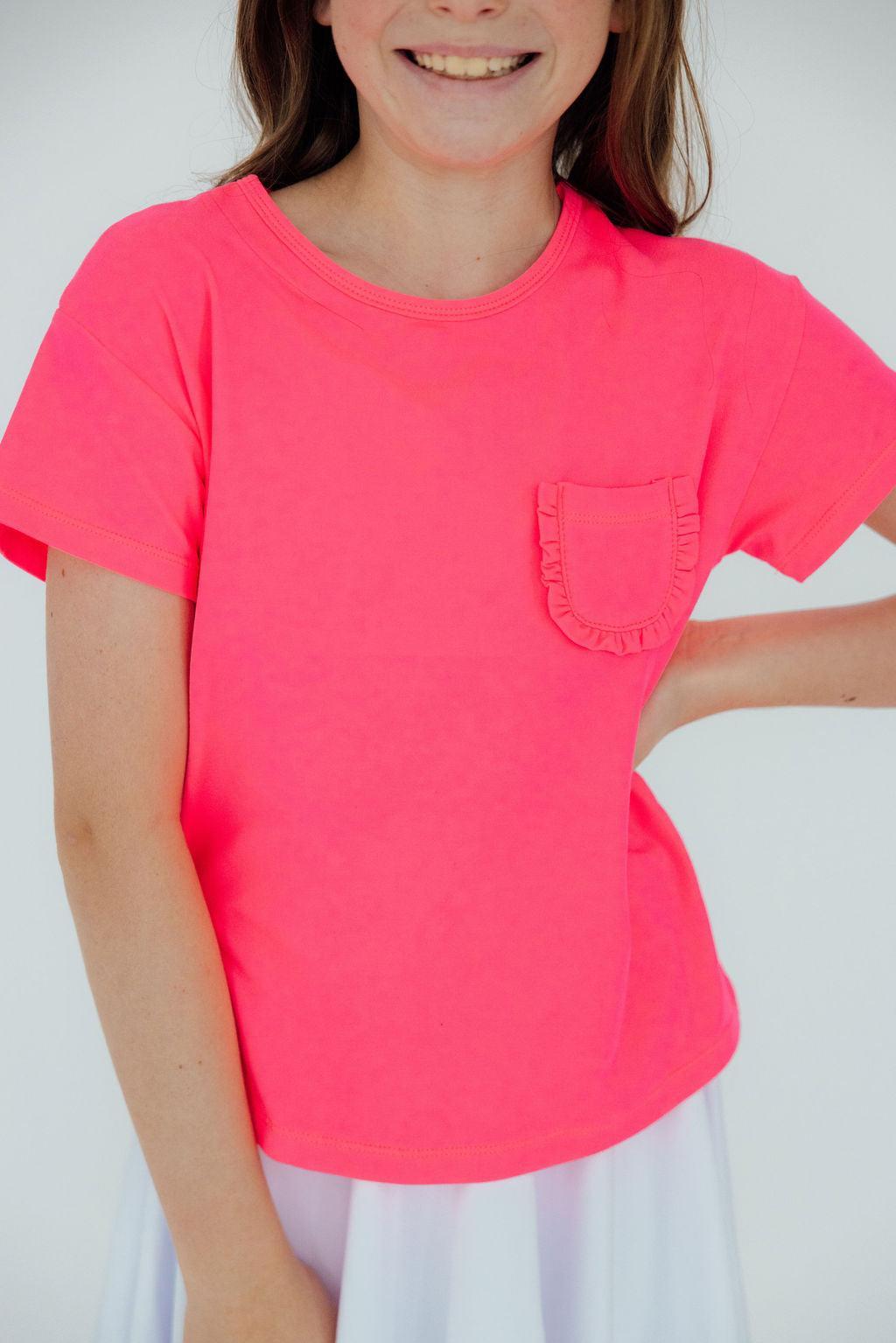 Neon Pink Ruffle Pocket Tee 2