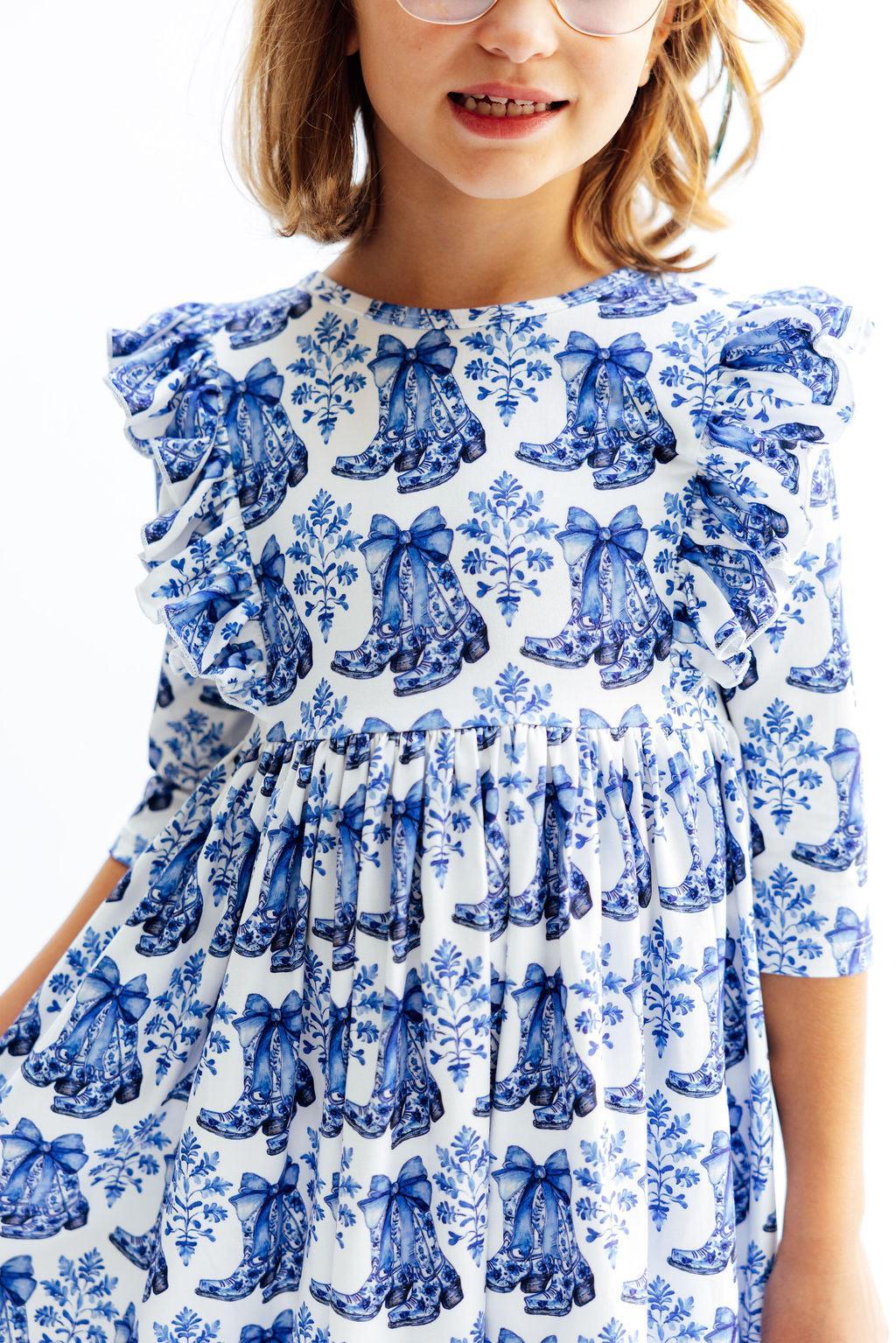 Southern Belle 3/4 Sleeve Ruffle Twirl Dress 2
