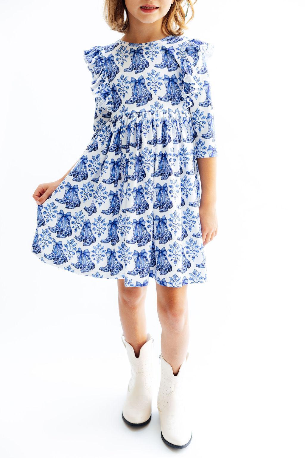 Southern Belle 3/4 Sleeve Ruffle Twirl Dress 1