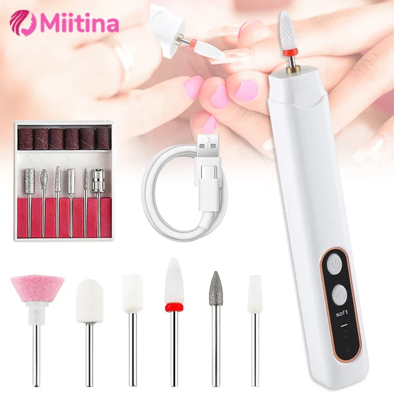 Electric Nail Grinder Nail Polishing Machine with Light Portable Mini Electric Manicure Pen for Gel Removing Polishing Dead Care 1