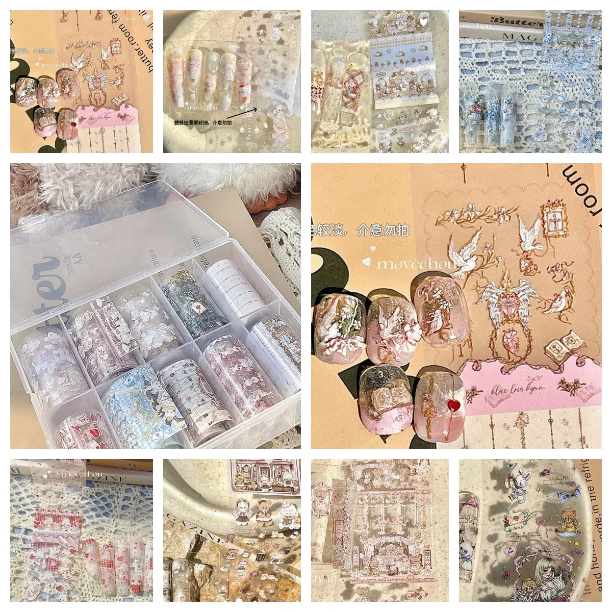 10Rolls Plaid Thousand-Bird Bow  Stars Nail Foils Transfer Paper  Nail Art Stickers  Manicure Set Decal  Nails Decoration 32