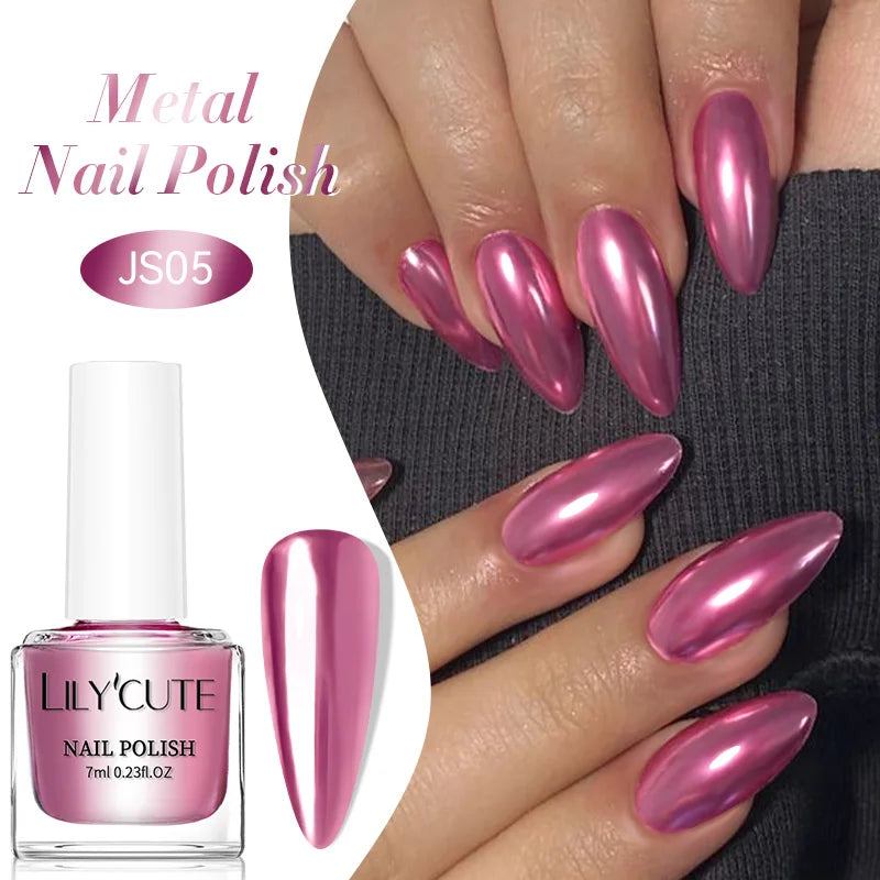 LILYCUTE 7ml Mirror Silver Metallic Nail Polish Super Bright Metal Effect Nail Art Varnish Fast Drying No Need Lamp For Manicure 12