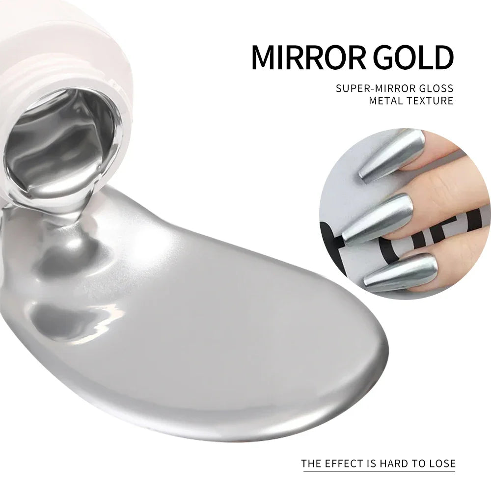 MingLee Silver Metal Gel Metallic Nail Polish Chrome 3D Metal Painted Gel Polish 5ml Liquid Mirror Effect Glossy Shine Manicure 3
