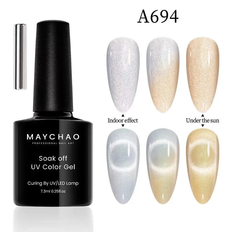 MAYCHAORomantic Galaxy Cat Eye Gel Nail Polish With Magnet Soak off UV Holographic Magnetic Rainbow Gel Polish for Nail Manicure 80