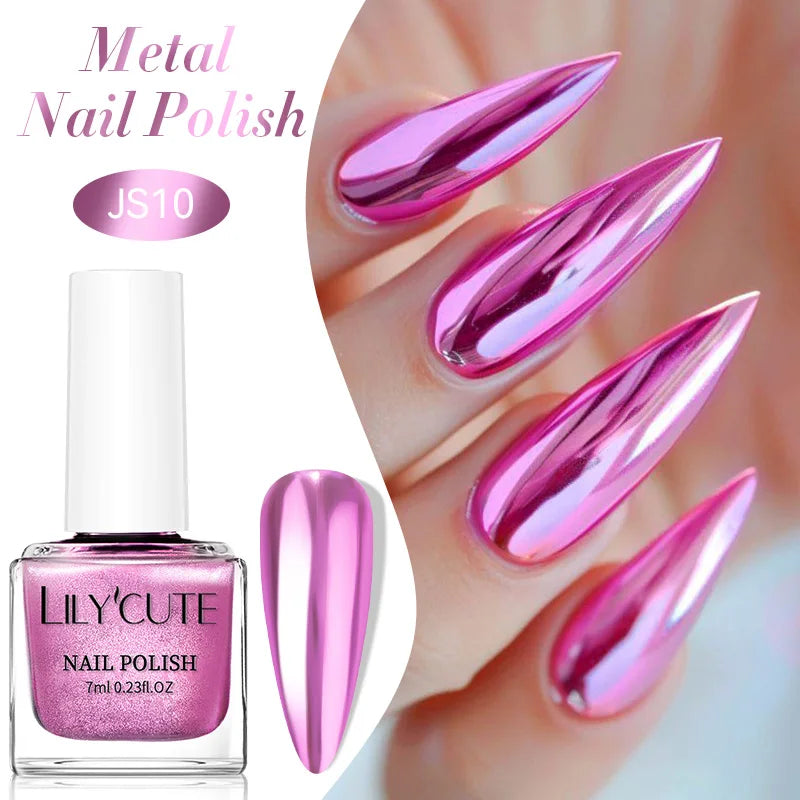 LILYCUTE 7ml  Mirror Metallic Nail Polish No Need of UV LED Lamp Nail Supplies Vernis Red Purple Mirror Effect for Nails 14