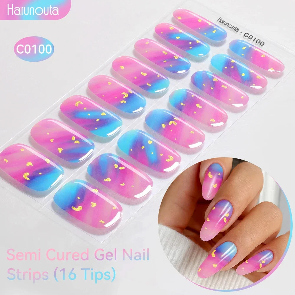 Gradient Auroras Semi Cured Gel Nail Strips Sparkly Shinning DIY Gel Polish Stickers for Nails Works with UV/LED Nail Lamps 76
