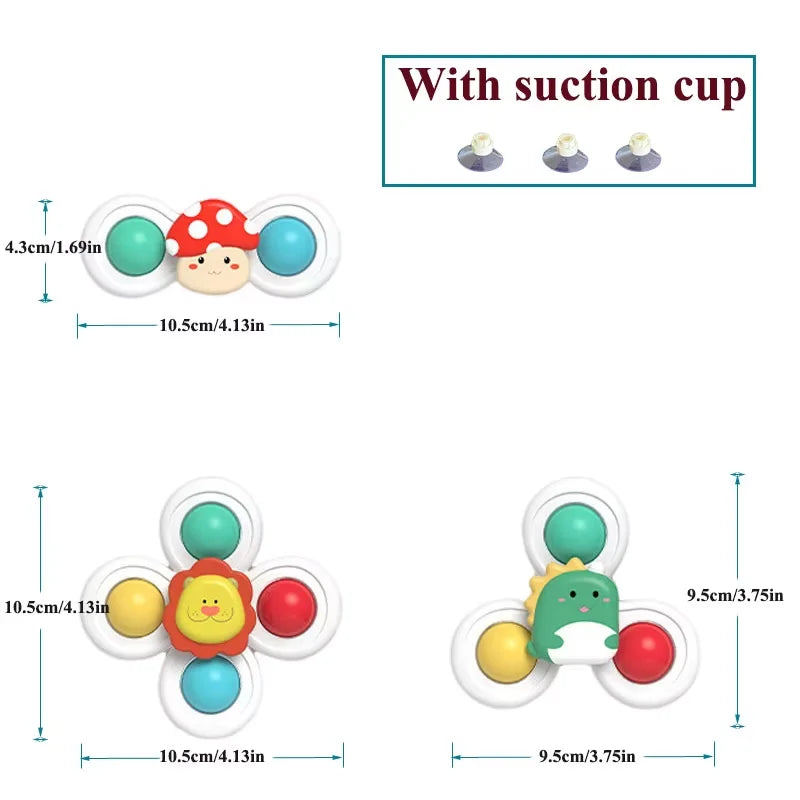 3 in 1 Suction Cups Spinning Top Toy For Baby Game Infant Teether Relief Stress Educational Rotating Rattle Bath Toys For Kids 8