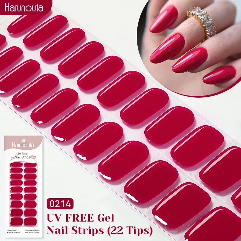 22strips UV Free Nail Gel Strips Loving Heart Gel Polish Nail Sticker Curing-free Adhesive Stickers for Nails Long Lasting Wrap 12