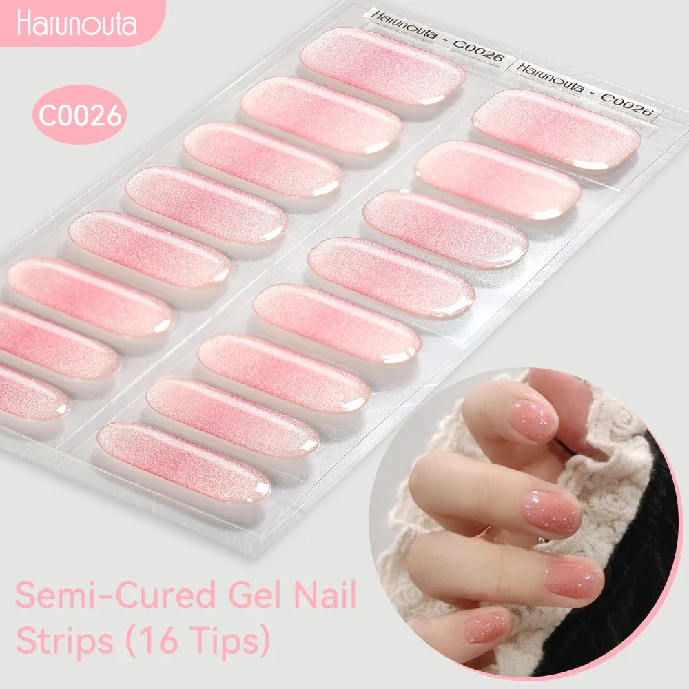 Gradient Auroras Semi Cured Gel Nail Strips Sparkly Shinning DIY Gel Polish Stickers for Nails Works with UV/LED Nail Lamps 77