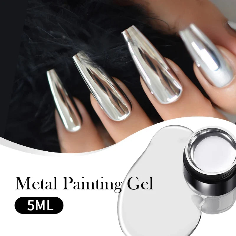 BORN PRETTY 5ml Metallic Painting Gel Polish Strong Silver Effection Nail Art Soak Off Gel Nail Polish Silver Mirror Gel 3