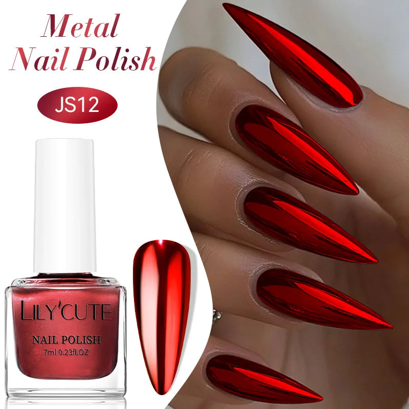 LILYCUTE 7ml  Mirror Metallic Nail Polish No Need of UV LED Lamp Nail Supplies Vernis Red Purple Mirror Effect for Nails 7
