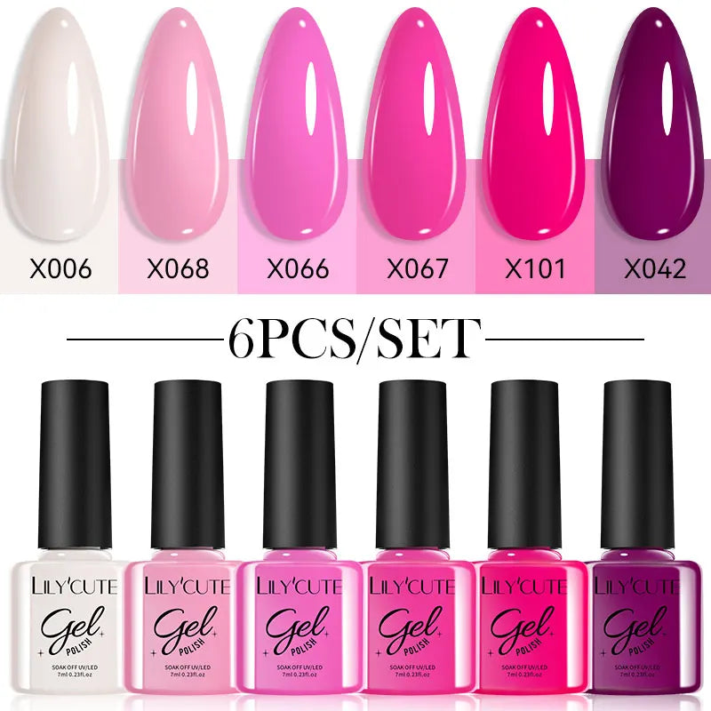 LILYCUTE 6Pcs/set 7ml Coffee Series Gel Nail Polish Kit 125 Colors Manicure Semi Permanent Soak Off UV Nail Art Gel Varnish 9