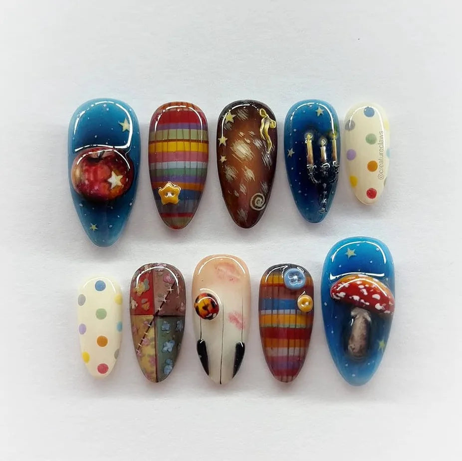24pcs Flower Print Press on Nails Wine Red Blush Almond False Nail Tips Wearable Reusable Summer Spicy Girl Fake Nails 11