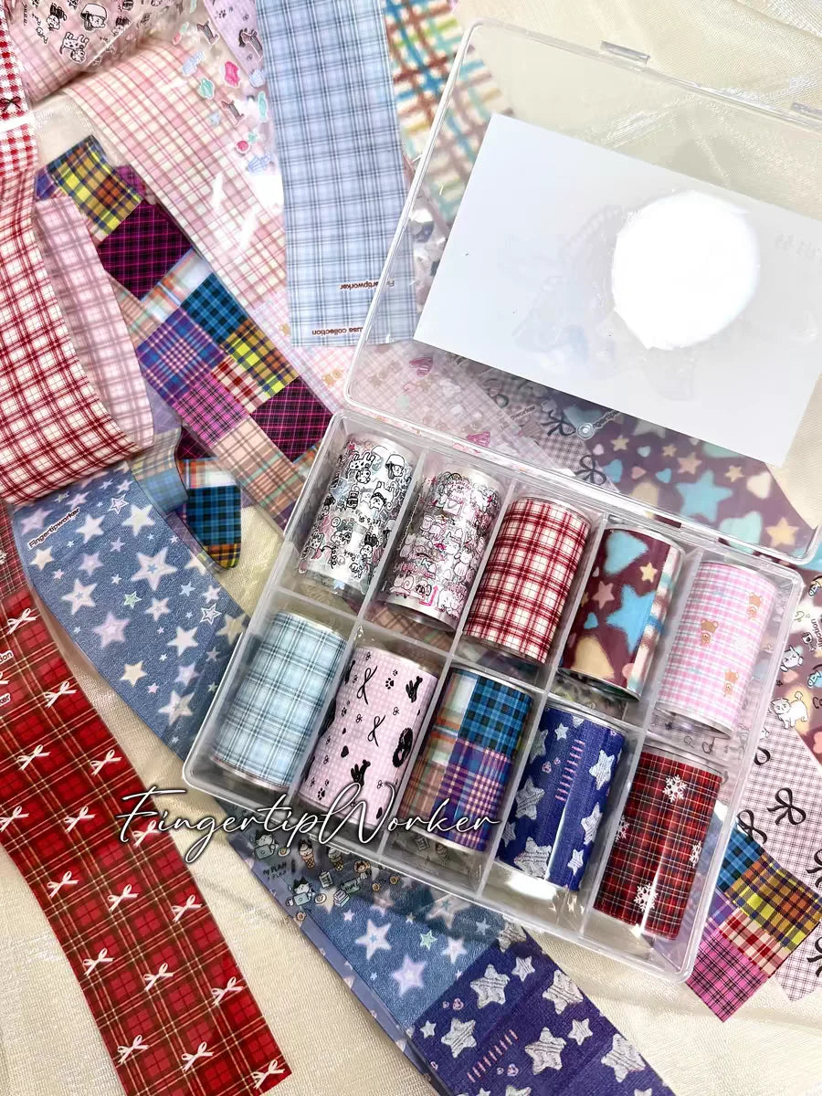 10Rolls Plaid Thousand-Bird Bow  Stars Nail Foils Transfer Paper  Nail Art Stickers  Manicure Set Decal  Nails Decoration 2