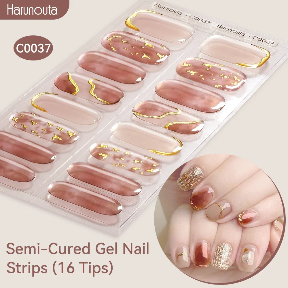 Gradient Auroras Semi Cured Gel Nail Strips Sparkly Shinning DIY Gel Polish Stickers for Nails Works with UV/LED Nail Lamps 33