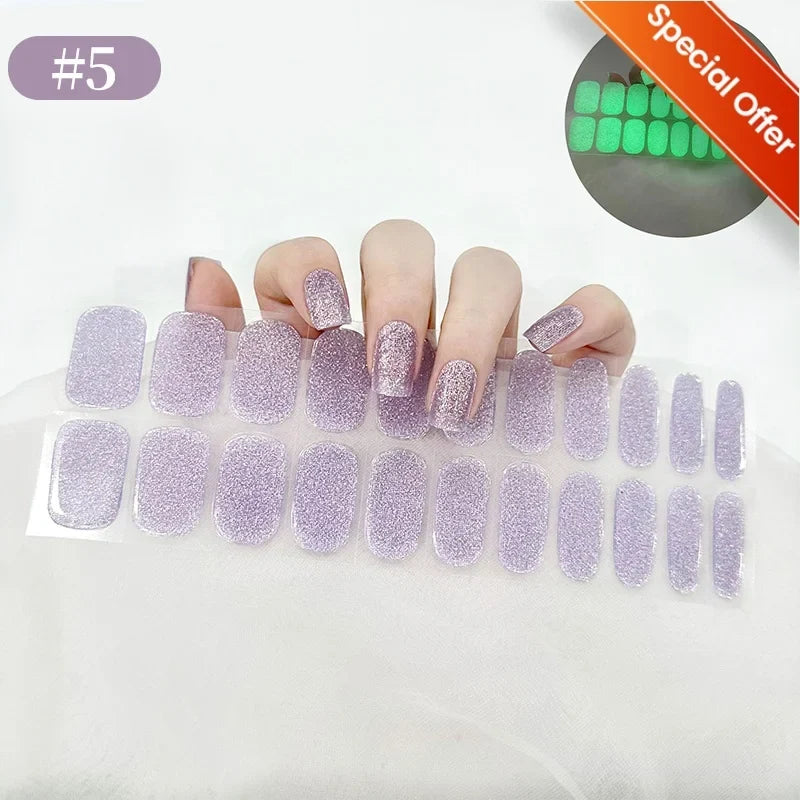 20Tips Gradient French Semi-cured Gel Nail Sticker UV Lamp Needed Full Cover Nail Gel Polish Wraps Manicure Press on Nails Decal 17