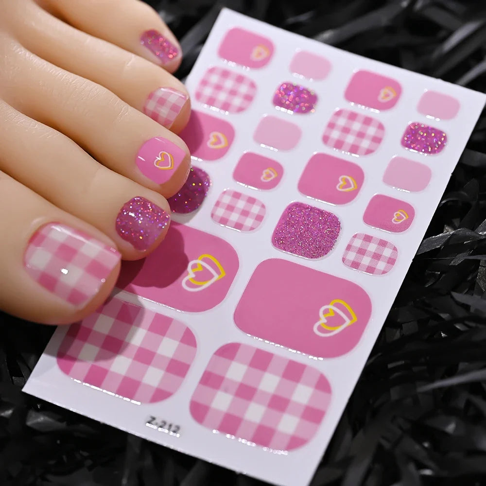 1pcs 22tips Gradient Glitter Full Toe Nail Wraps 3D Shiny Omber Pink/Purple/blue Toe Nail Polish Stickers Baking Free Toe Strips 17