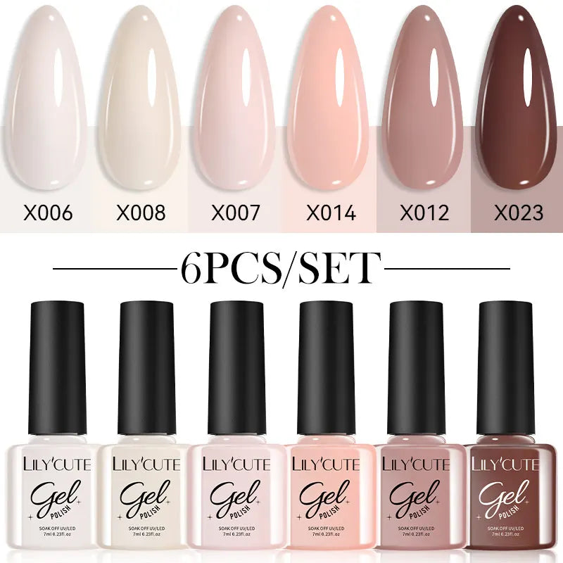 LILYCUTE 6Pcs/set 7ml Coffee Series Gel Nail Polish Kit 125 Colors Manicure Semi Permanent Soak Off UV Nail Art Gel Varnish 22