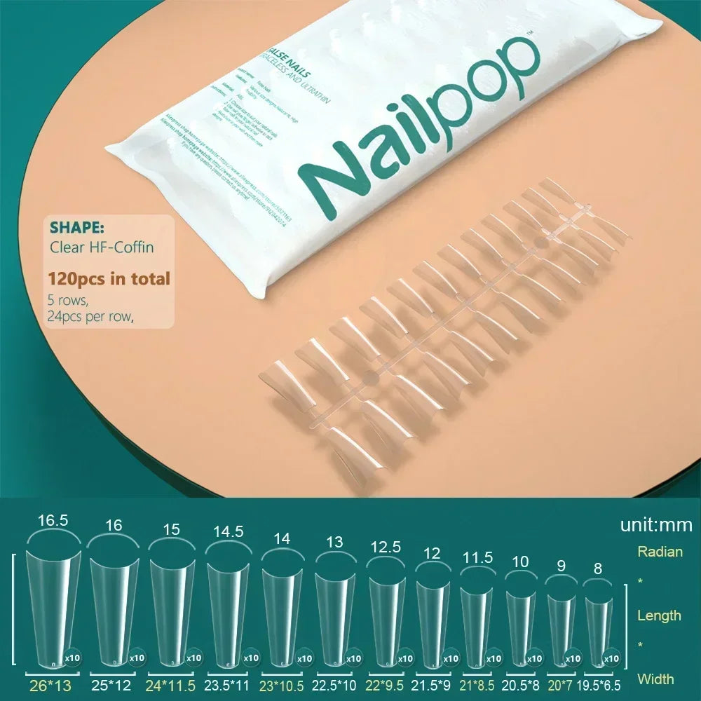 NAILPOP 120pcs Fake Nails Full Cover Press on Nails Coffin Soft Gel American Pose Capsule False Nail Tips for Extension System 31