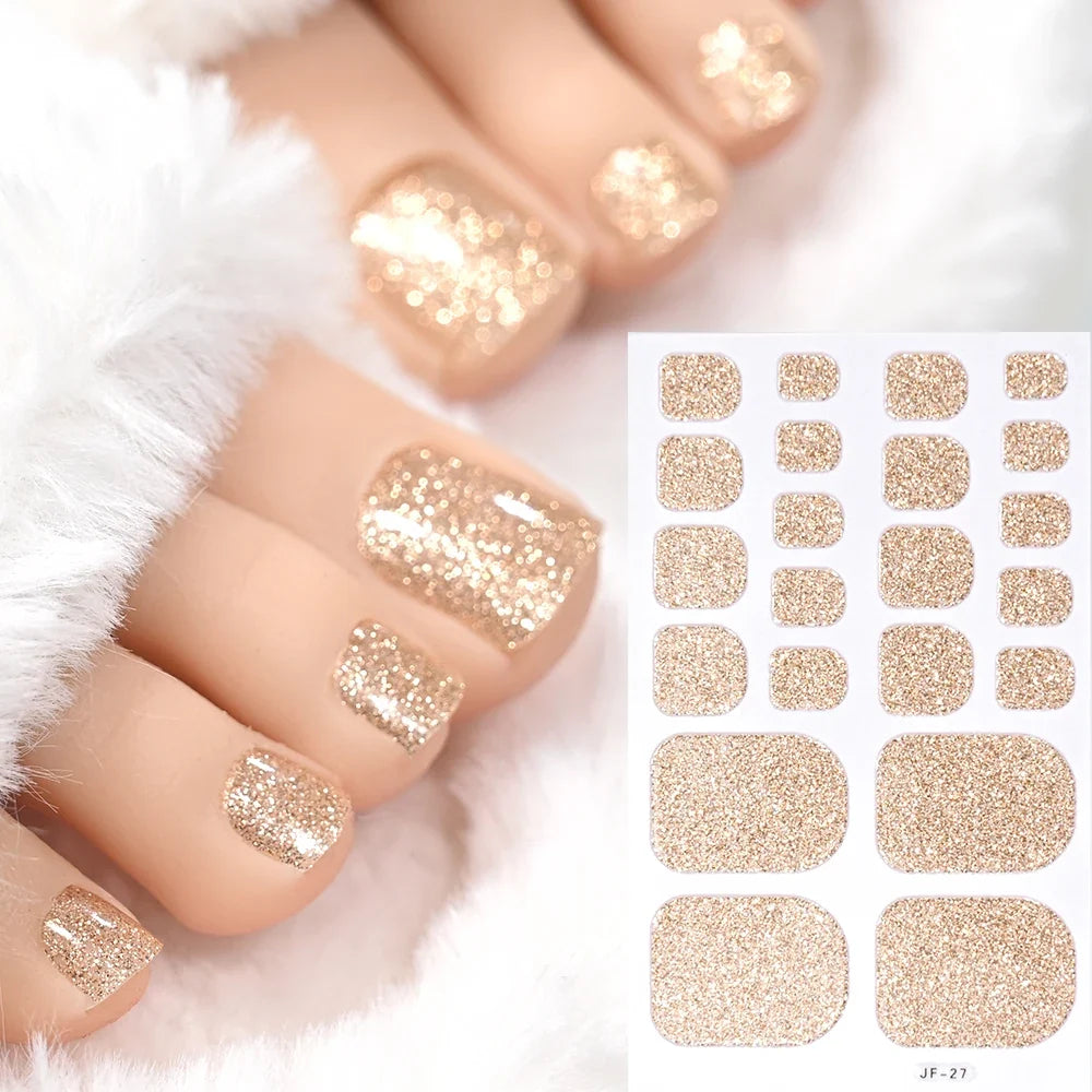 1pcs 22tips Gradient Glitter Full Toe Nail Wraps 3D Shiny Omber Pink/Purple/blue Toe Nail Polish Stickers Baking Free Toe Strips 15