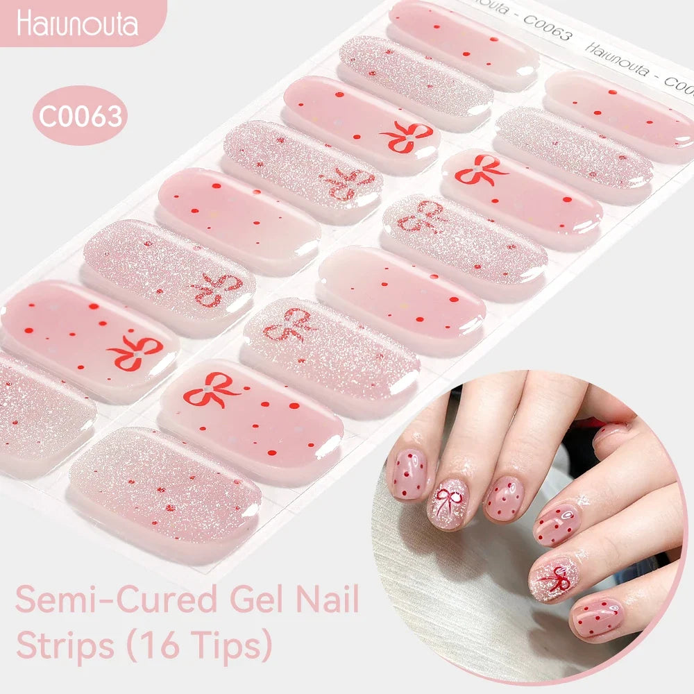 Gradient Auroras Semi Cured Gel Nail Strips Sparkly Shinning DIY Gel Polish Stickers for Nails Works with UV/LED Nail Lamps 32
