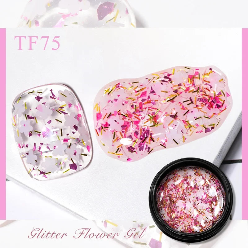 MEET ACROSS 5ml Pink Dried Flower Gel Nail Polish Natural Flower Fairy Nail Art Gel Soak Off UV LED Painting Varnishes For Nails 41