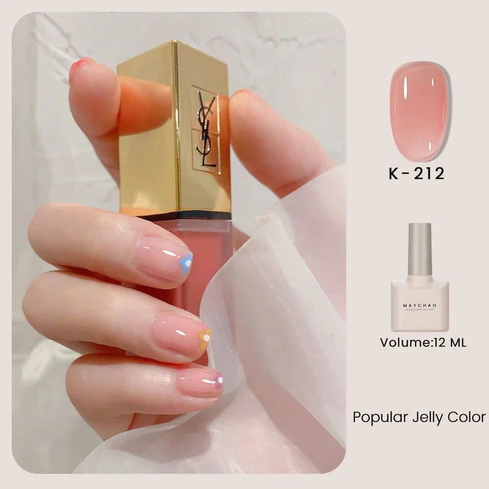 MAYCHAO 12ml Jelly Gel Nail Polish Semi Permanent Top Coat Soak Off UV LED Gel Art Nail Varnish Manicure Long Lasting Nail Gel 19