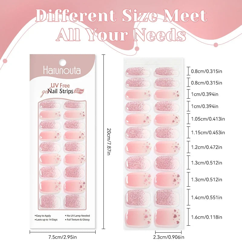 22strips UV Free Nail Gel Strips Loving Heart Gel Polish Nail Sticker Curing-free Adhesive Stickers for Nails Long Lasting Wrap 4