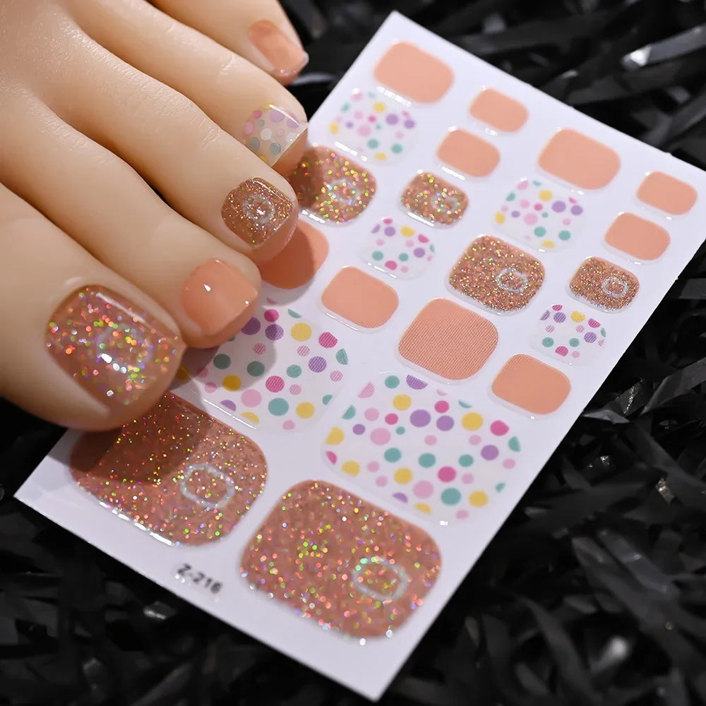 1pcs 22tips Gradient Glitter Full Toe Nail Wraps 3D Shiny Omber Pink/Purple/blue Toe Nail Polish Stickers Baking Free Toe Strips 10