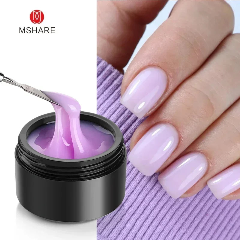 MSHARE 50ml Natural Nails Gel Builder Nalil Tpo Free Self Leveling Gel for Nail Extension Construction Pink Shade UV Led Gel 15