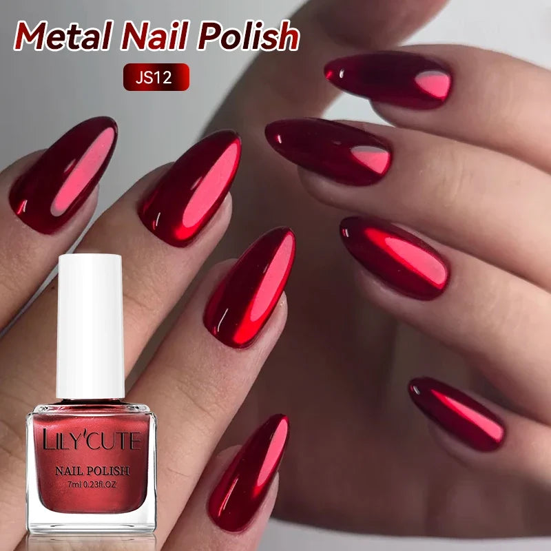 LILYCUTE 7ml  Mirror Metallic Nail Polish No Need of UV LED Lamp Nail Supplies Vernis Red Purple Mirror Effect for Nails 1