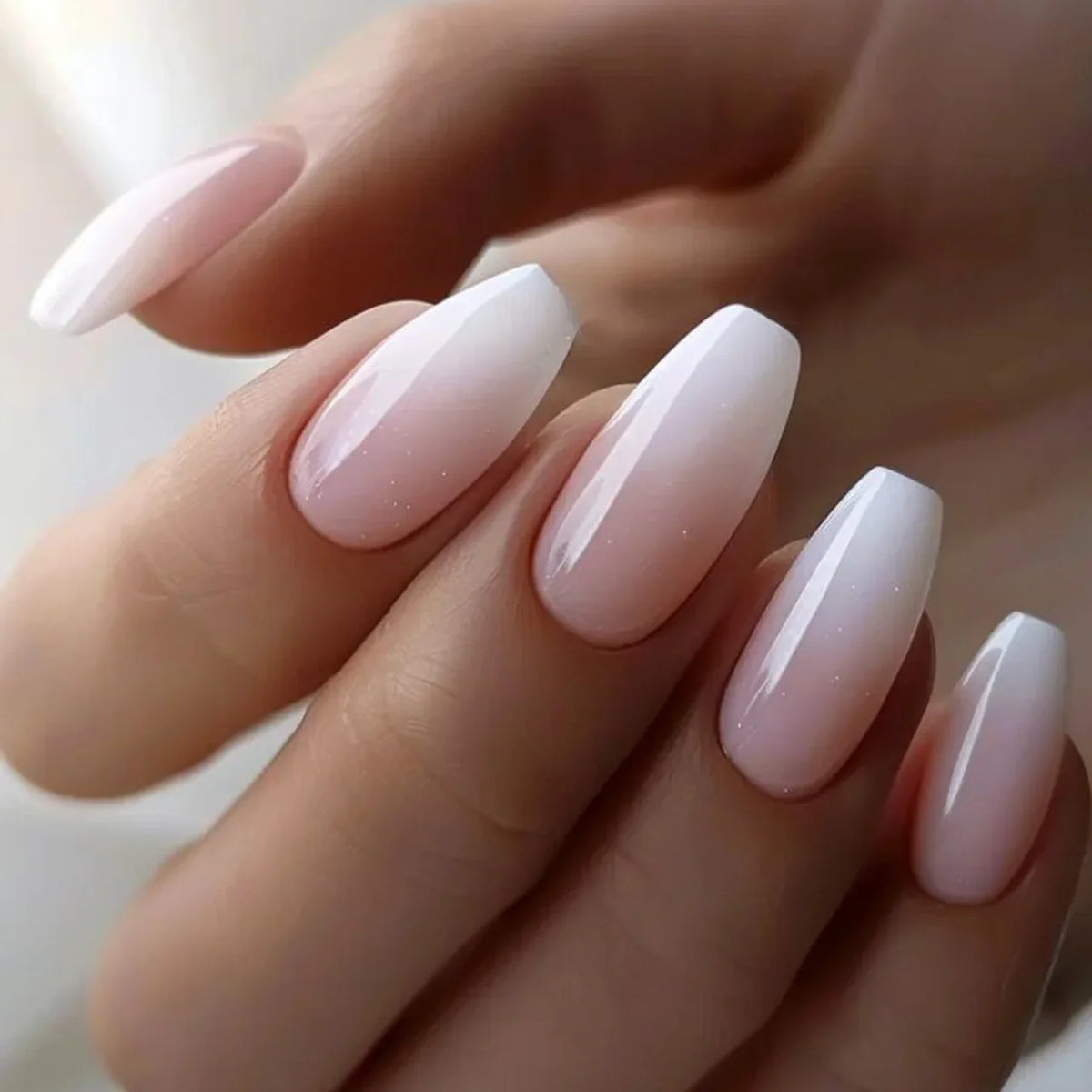 24Pcs Simple Square Head Fake Nail with Jelly Glue Pink White Gradient French Press on False Nails Short Full Cover Nail Tips 19