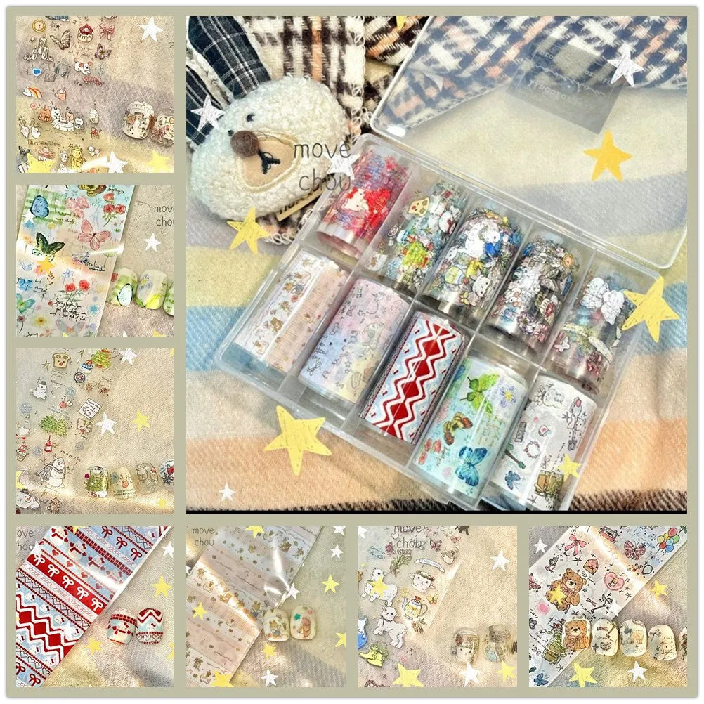 10Rolls Plaid Thousand-Bird Bow  Stars Nail Foils Transfer Paper  Nail Art Stickers  Manicure Set Decal  Nails Decoration 27