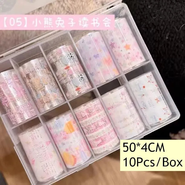 10Rolls Plaid Thousand-Bird Bow  Stars Nail Foils Transfer Paper  Nail Art Stickers  Manicure Set Decal  Nails Decoration 74