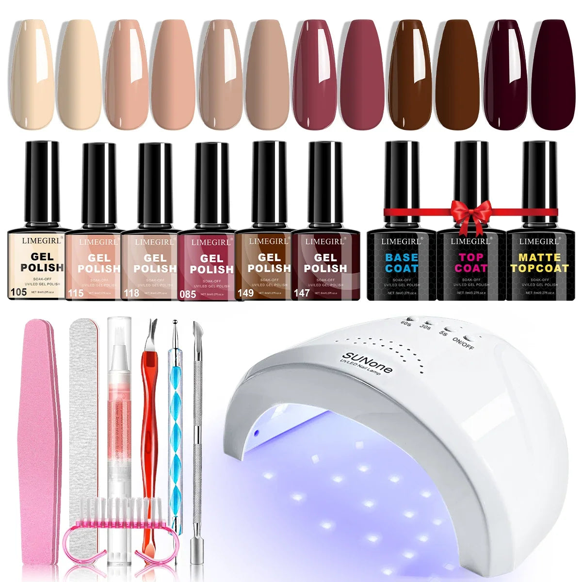 LIMEGIRL Gel Nail Polish Set UV LED Nail Light Gel Nail Kit Semi-Permanent Gel Varn Professional Nail Polishing Art Tool Set 1
