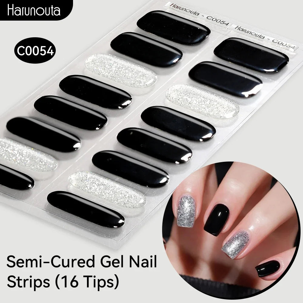 Gradient Auroras Semi Cured Gel Nail Strips Sparkly Shinning DIY Gel Polish Stickers for Nails Works with UV/LED Nail Lamps 16