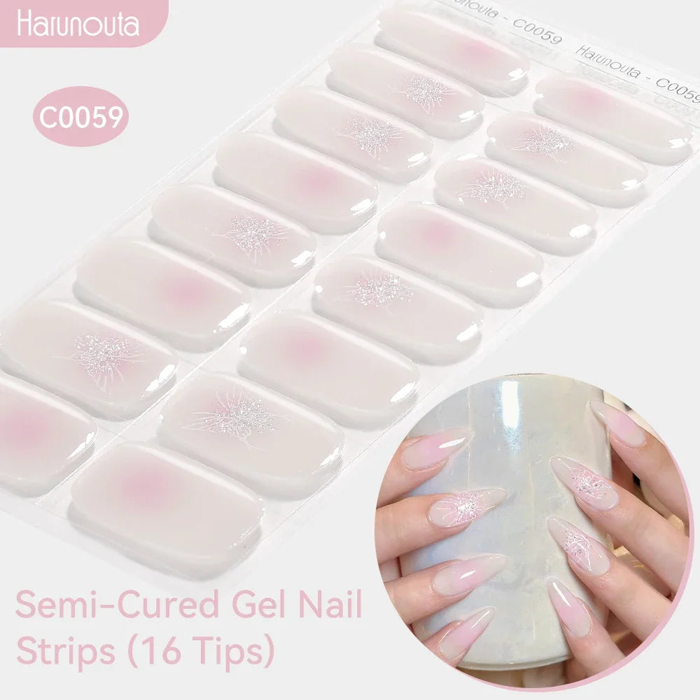 Gradient Auroras Semi Cured Gel Nail Strips Sparkly Shinning DIY Gel Polish Stickers for Nails Works with UV/LED Nail Lamps 98