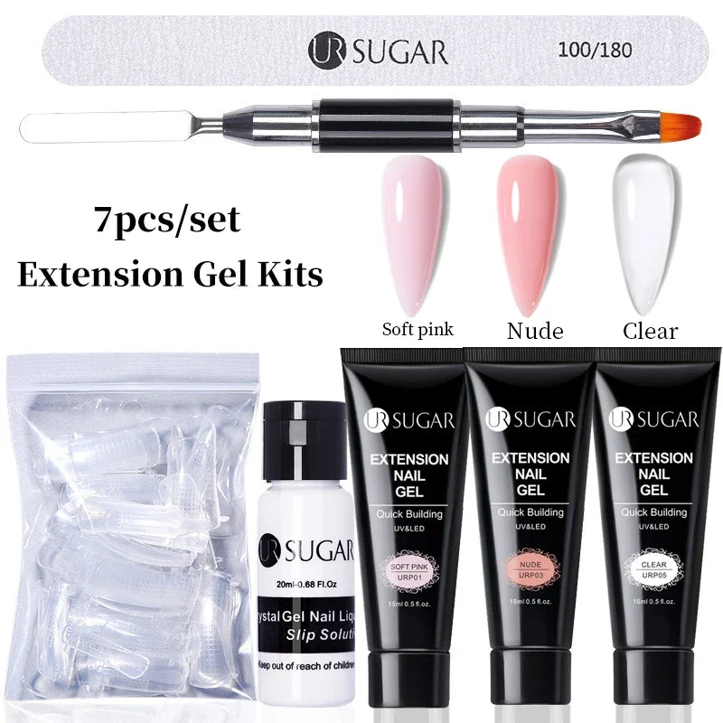 UR SUGAR 15ml Extension Gel Nail Polish Bright Nude White Clear Semi Permanent UV Hard Gel Nails Finger Prolong Gel Varnish Set 26