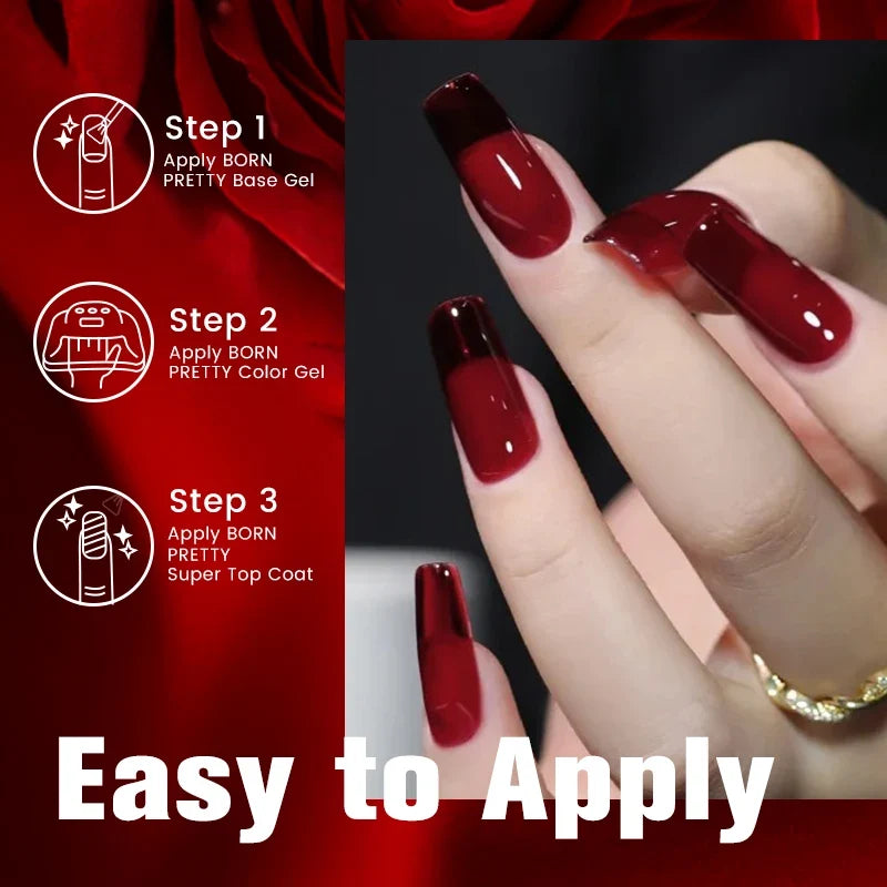 BORN PRETTY 10ml Blood Red Jelly Gel Nail Polish Halloween Nails Art Gel Polish Sheer Translucent Nail Gel for Winter Manicure 4
