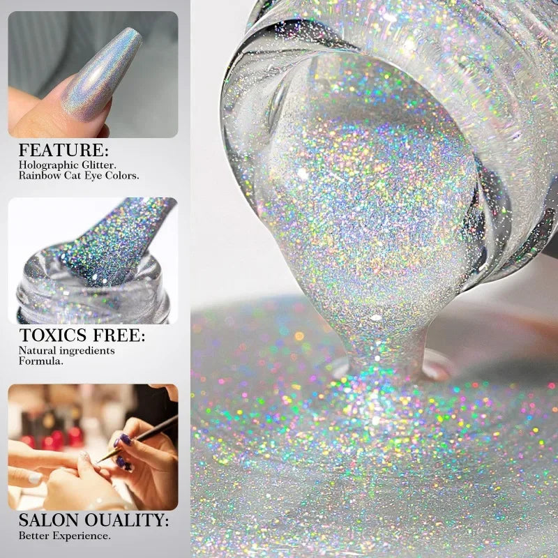 Rainbow Sparkle Holographic Nail Polish 7ml Multichrome Laser Glitter Nail Lacquer Quick-Dry Salon Professional Nail Art Polish 4