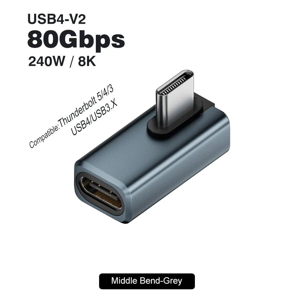 USB4 V2 90 Degree USB-C Angle Adapter | 80Gbps Thunderbolt 5/4/3 Elbow Connector 10